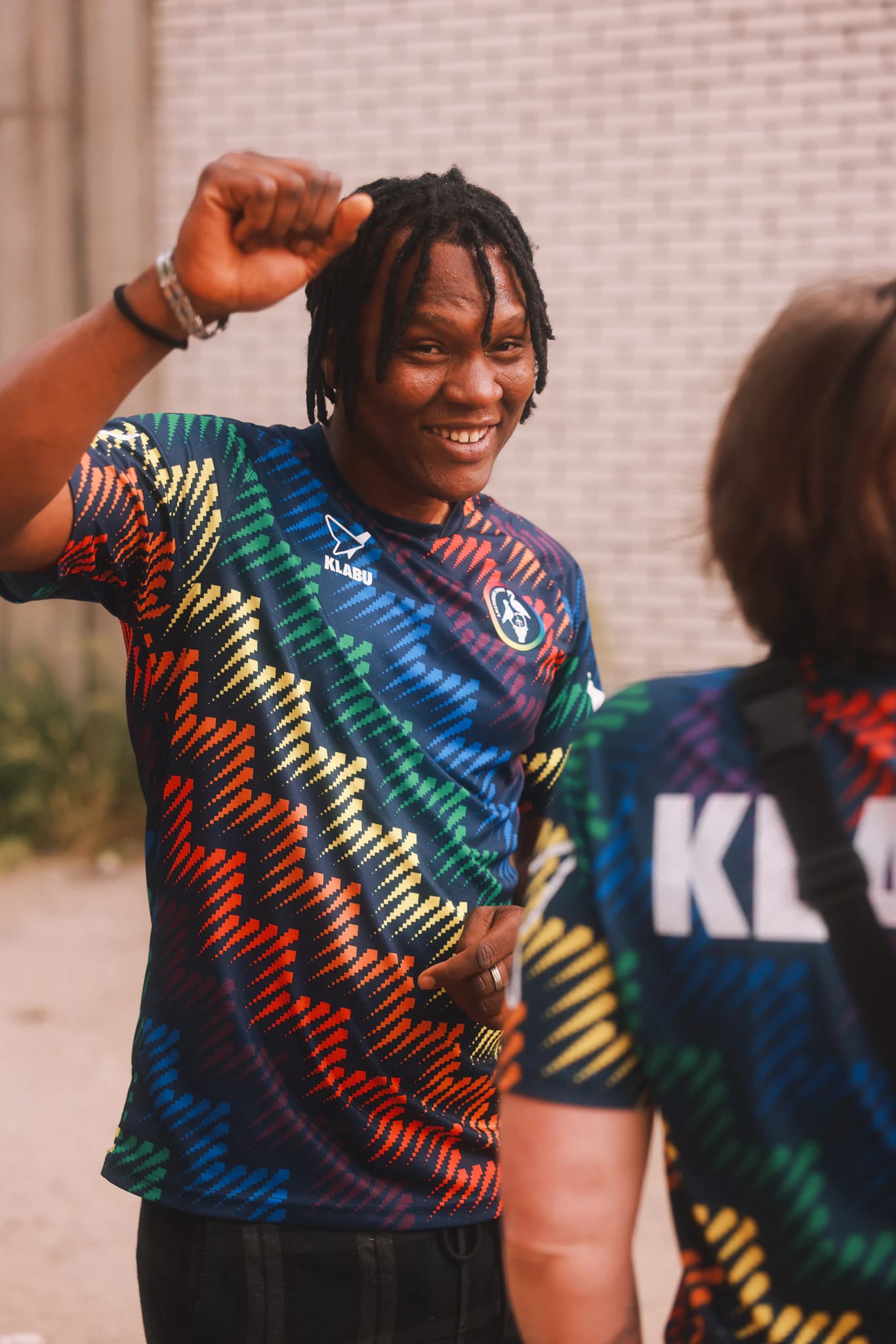 Man wearing colourful KLABU sportswear in Amsterdam