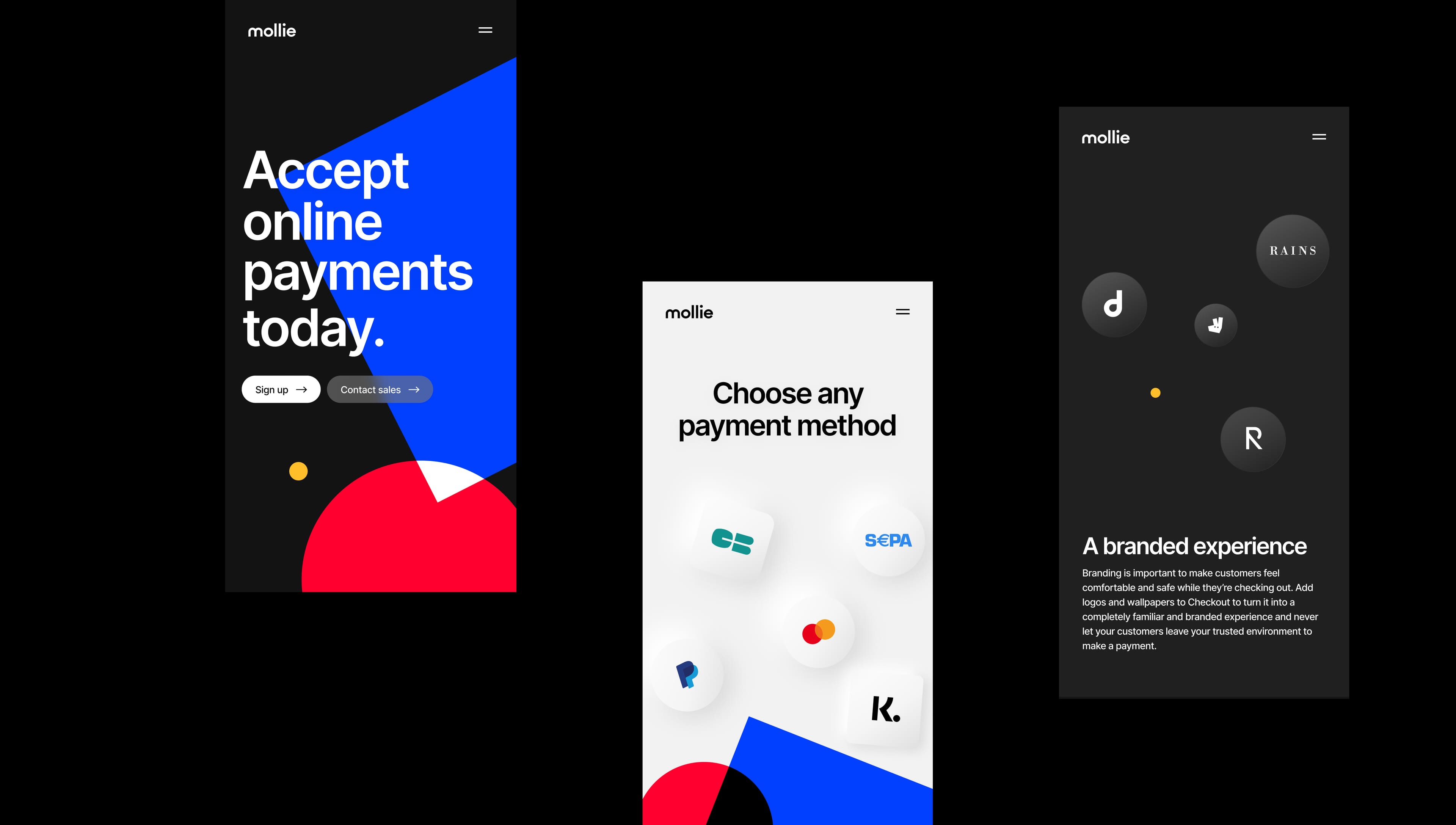mollie website mobile design