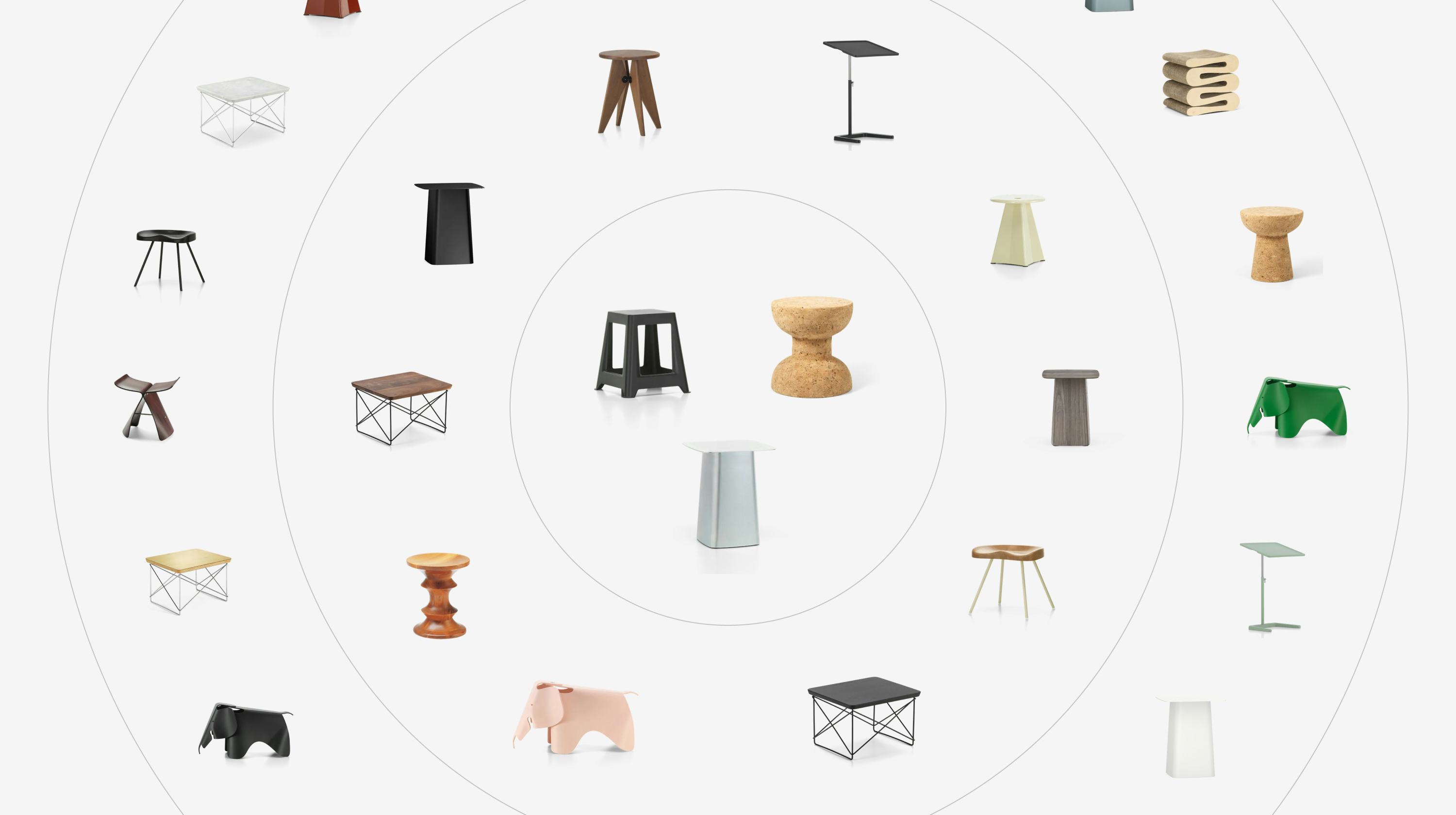 A circular grid with objects from the Vitra Gift Finder.