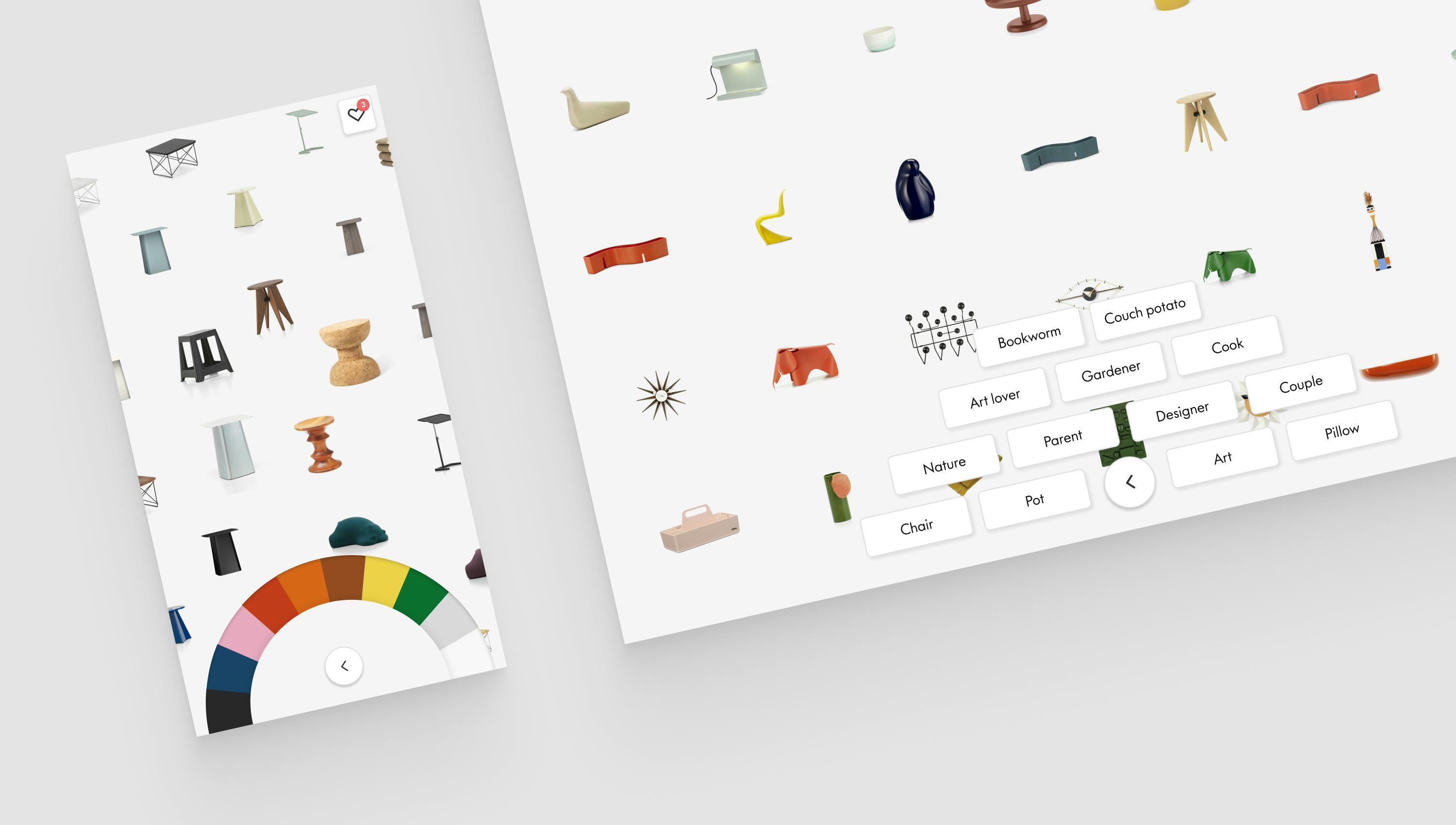 Overview of desktop and mobile filter pages of Vitra Gift Finder.